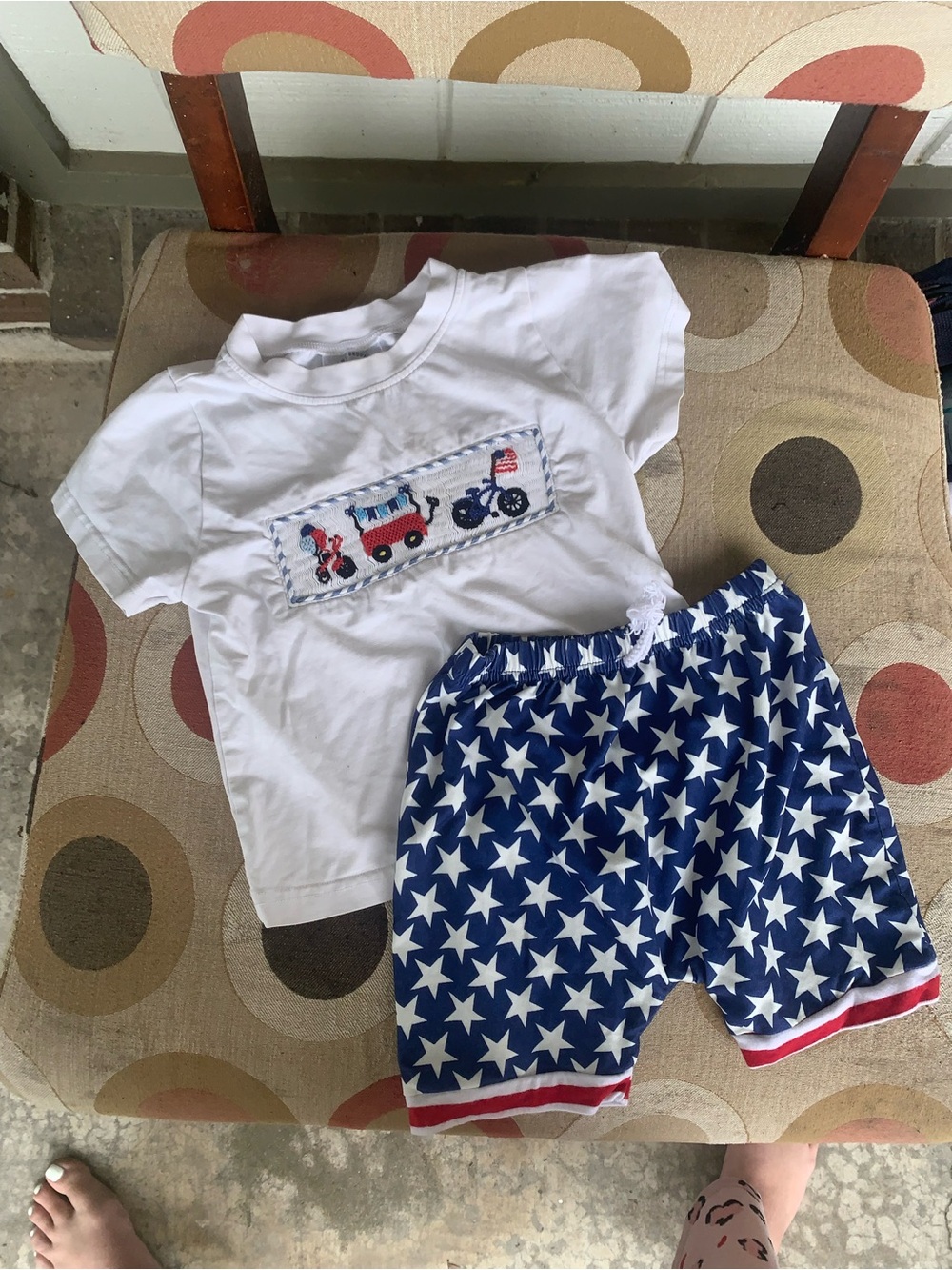 White Smocked Toddler Tee with Patriotic Star Shorts